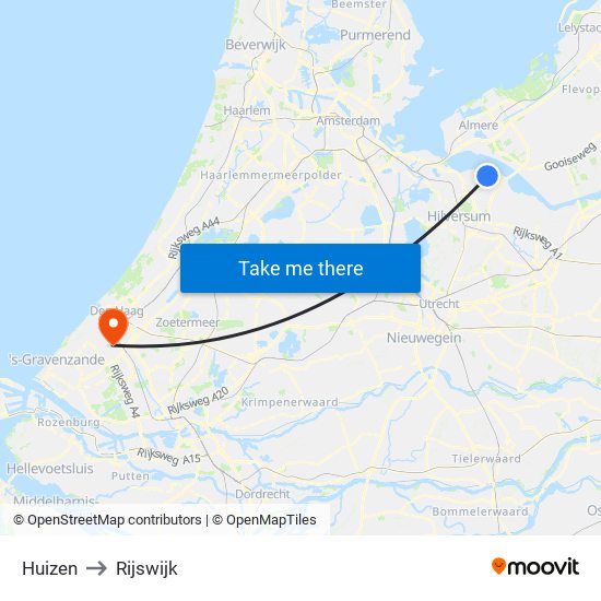 Huizen to Rijswijk map