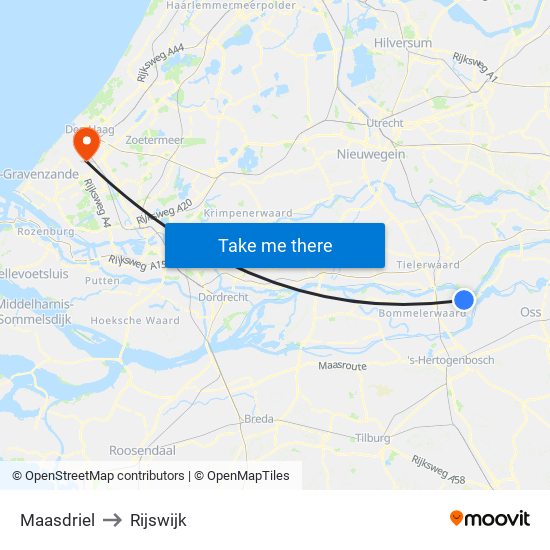 Maasdriel to Rijswijk map