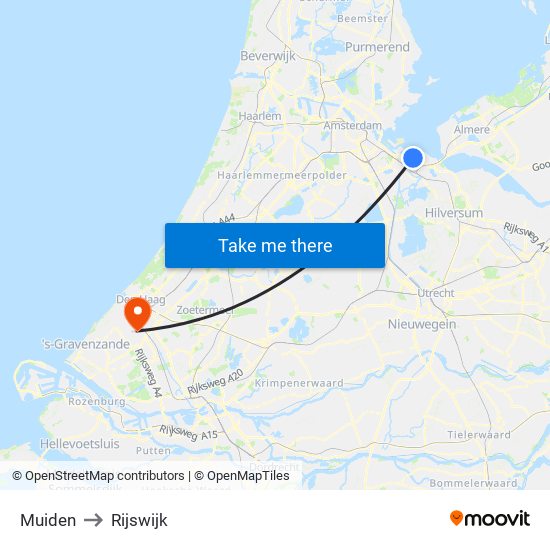 Muiden to Rijswijk map