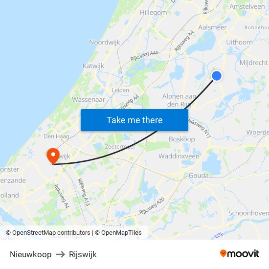 Nieuwkoop to Rijswijk map