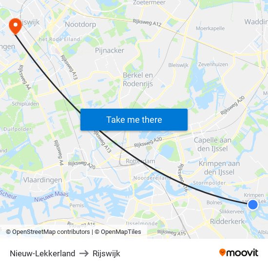 Nieuw-Lekkerland to Rijswijk map