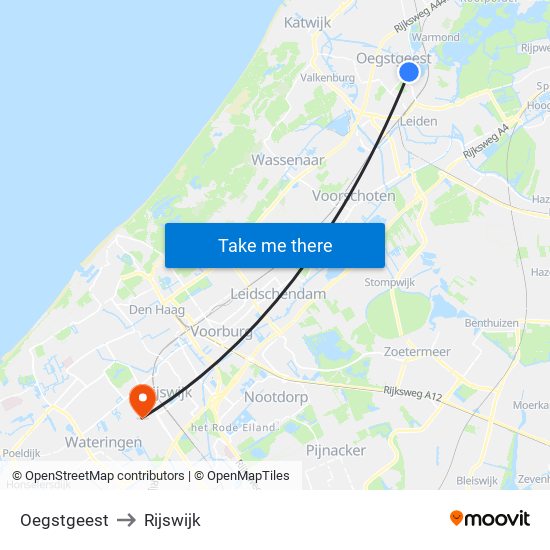 Oegstgeest to Rijswijk map