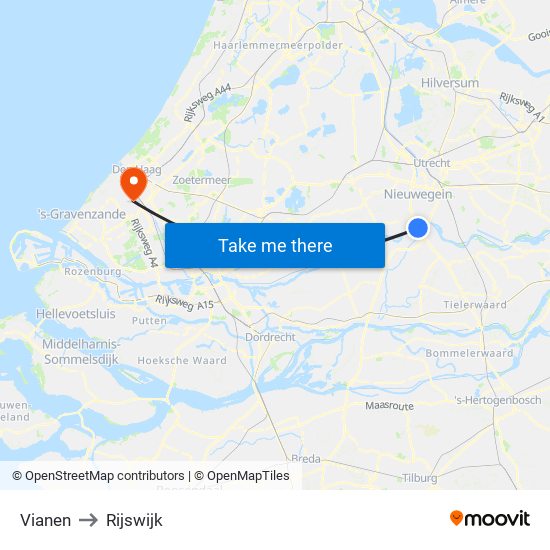 Vianen to Rijswijk map