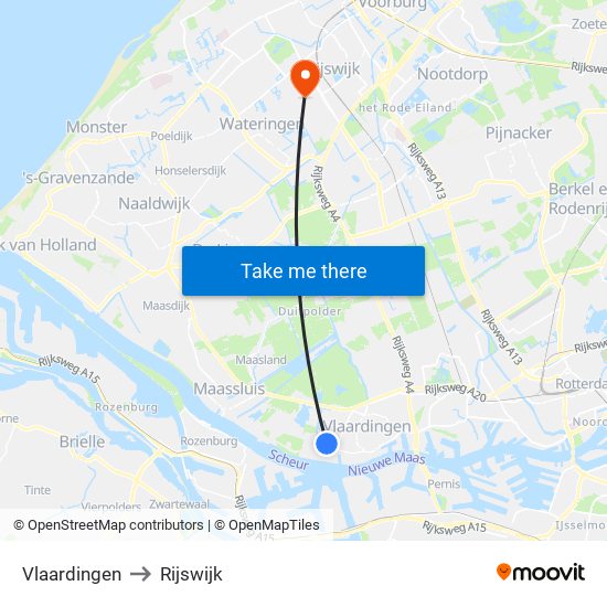 Vlaardingen to Rijswijk map