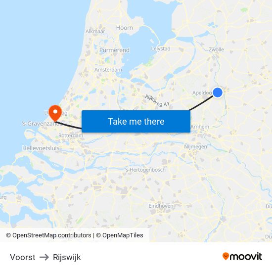 Voorst to Rijswijk map