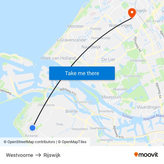 Westvoorne to Rijswijk map