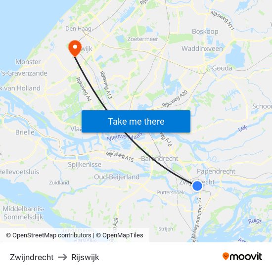 Zwijndrecht to Rijswijk map