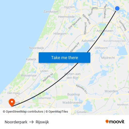 Noorderpark to Rijswijk map