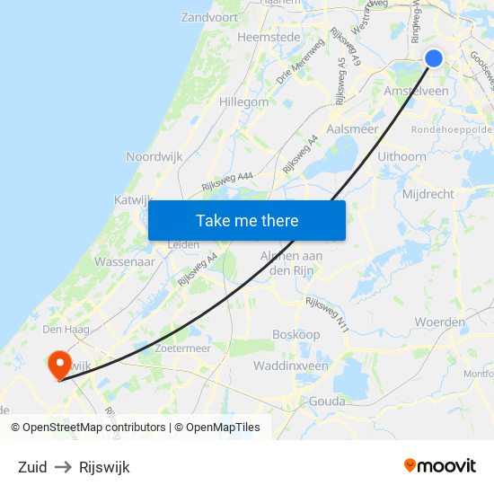 Zuid to Rijswijk map