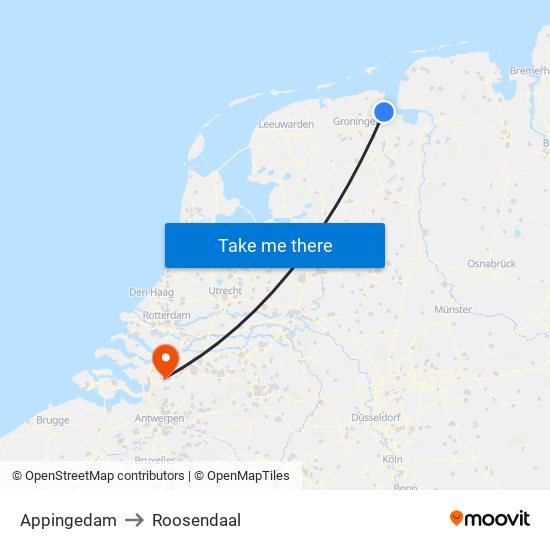 Appingedam to Roosendaal map