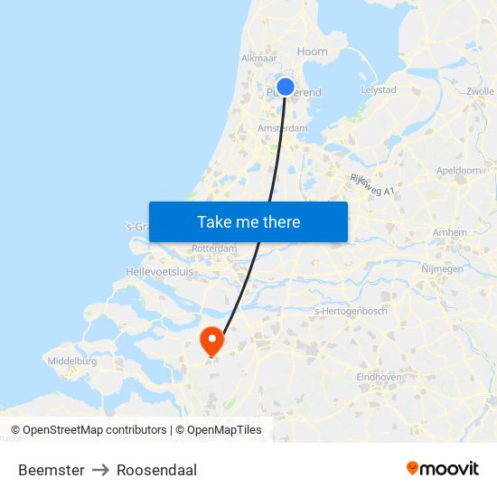 Beemster to Roosendaal map