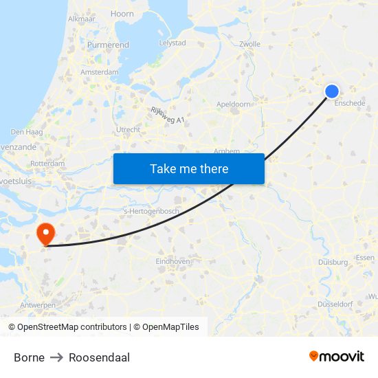 Borne to Roosendaal map