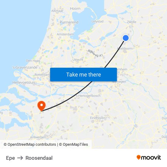 Epe to Roosendaal map
