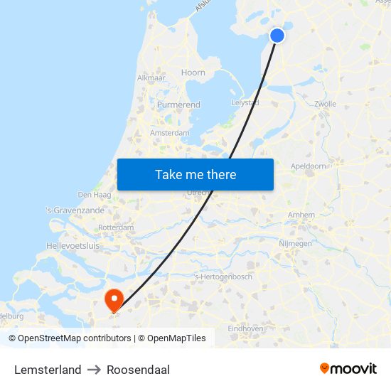 Lemsterland to Roosendaal map