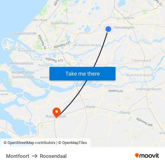 Montfoort to Roosendaal map