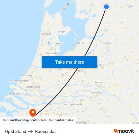 Opsterland to Roosendaal map