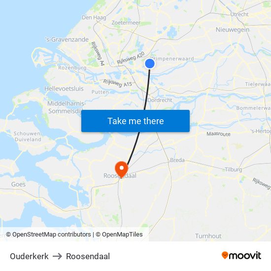 Ouderkerk to Roosendaal map