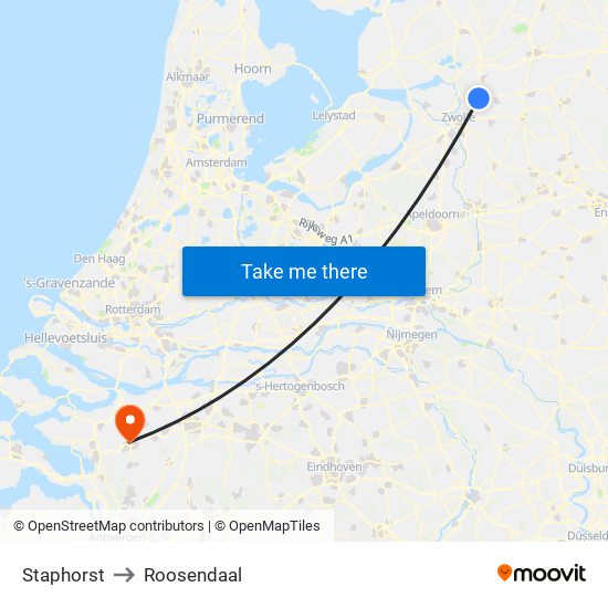 Staphorst to Roosendaal map