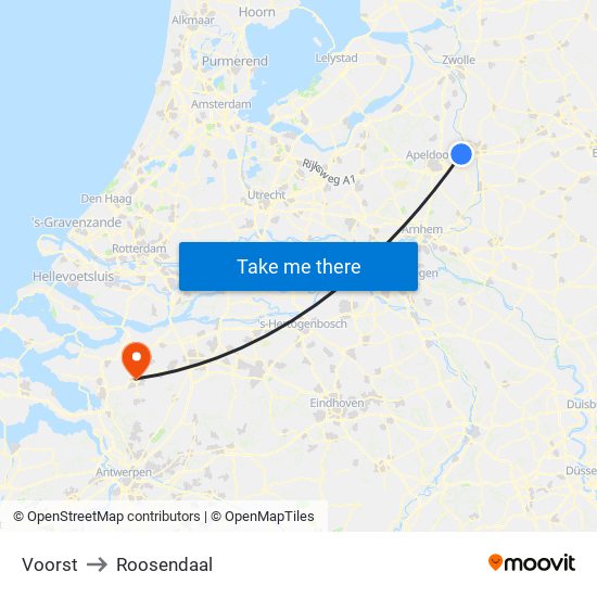 Voorst to Roosendaal map