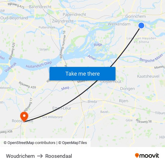 Woudrichem to Roosendaal map