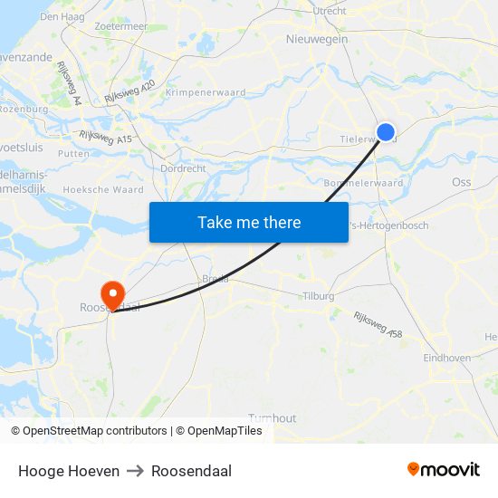 Hooge Hoeven to Roosendaal map