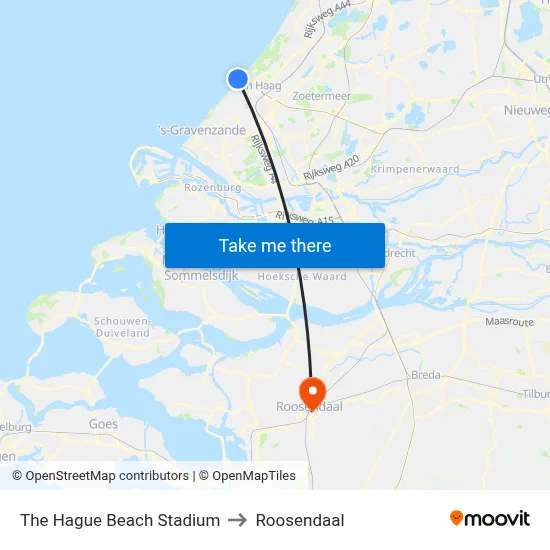 The Hague Beach Stadium to Roosendaal map