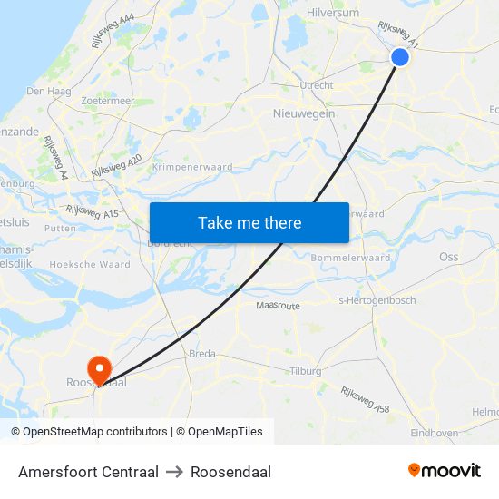 Amersfoort Centraal to Roosendaal map