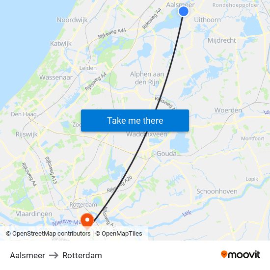 Aalsmeer to Rotterdam map