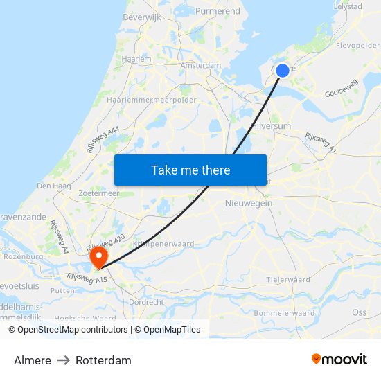 Almere to Rotterdam map