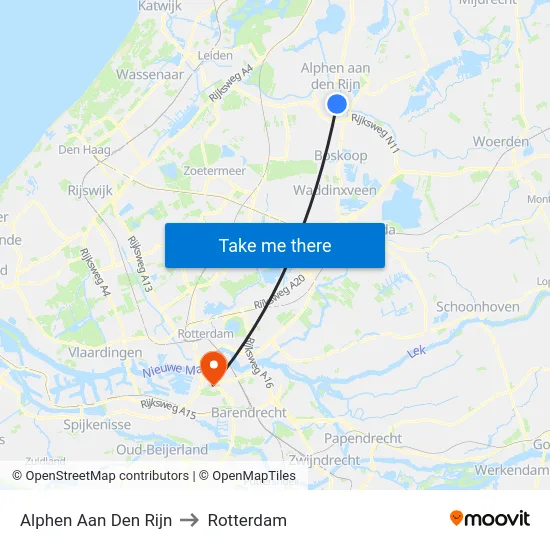 Alphen Aan Den Rijn to Rotterdam map