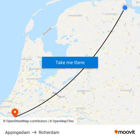 Appingedam to Rotterdam map