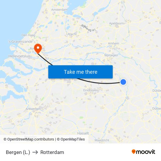 Bergen (L.) to Rotterdam map