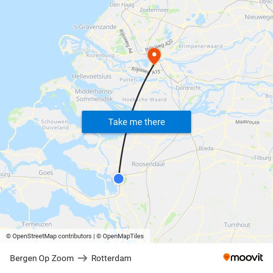 Bergen Op Zoom to Rotterdam map