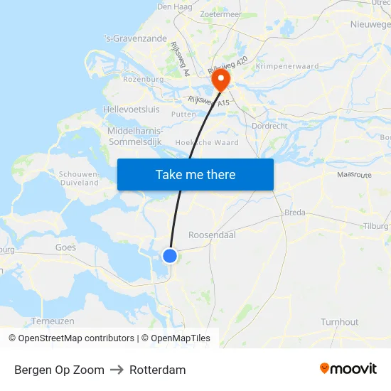 Bergen Op Zoom to Rotterdam map