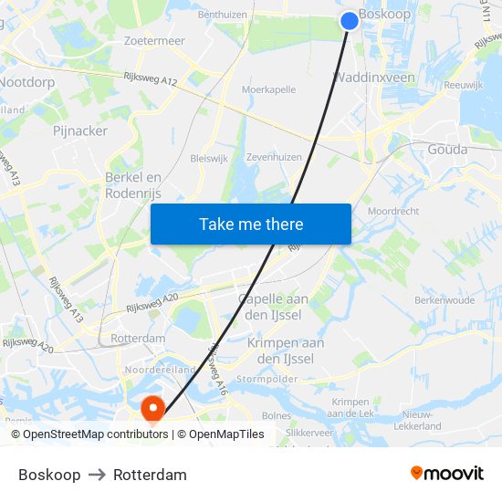 Boskoop to Rotterdam map