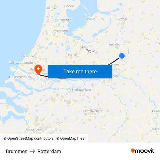 Brummen to Rotterdam map