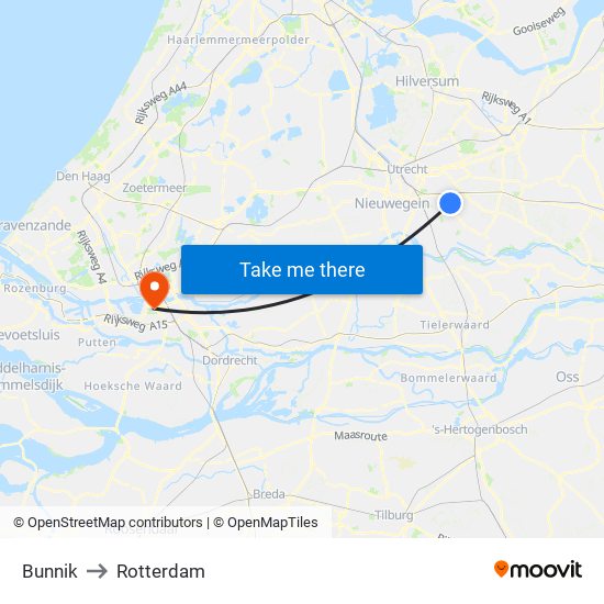 Bunnik to Rotterdam map