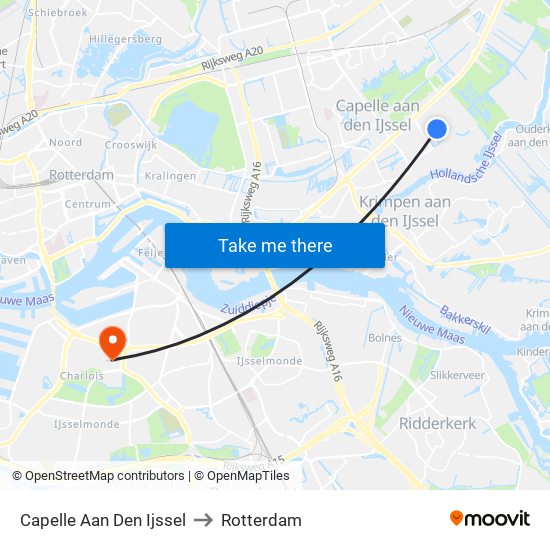 Capelle Aan Den Ijssel to Rotterdam map