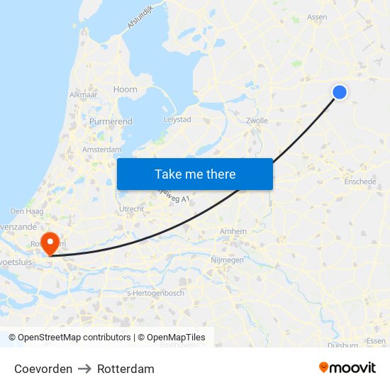 Coevorden to Rotterdam map