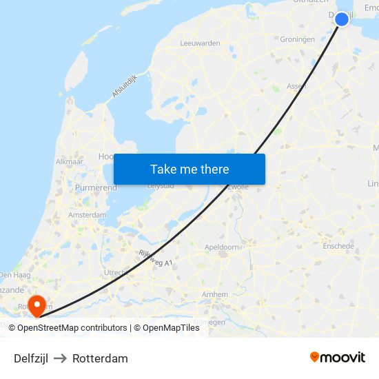 Delfzijl to Rotterdam map