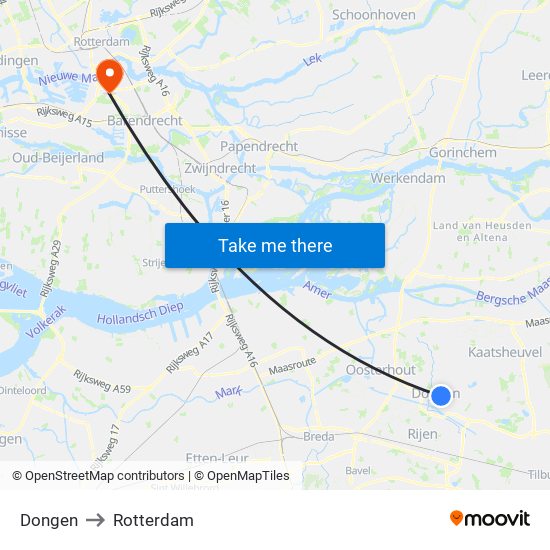 Dongen to Rotterdam map