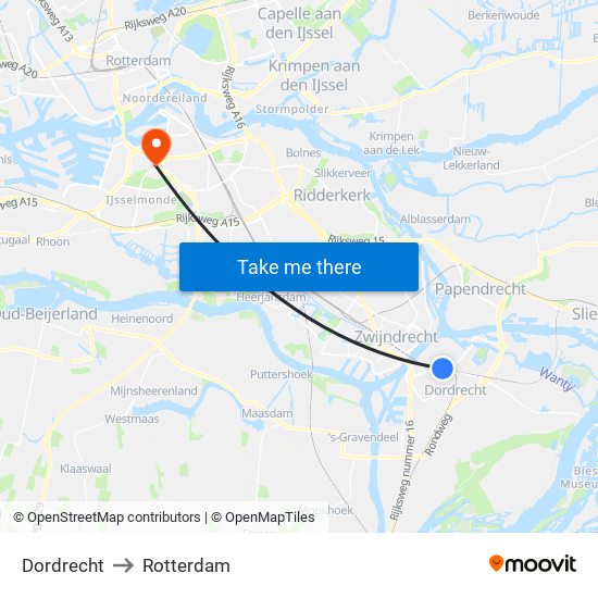 Dordrecht to Rotterdam map