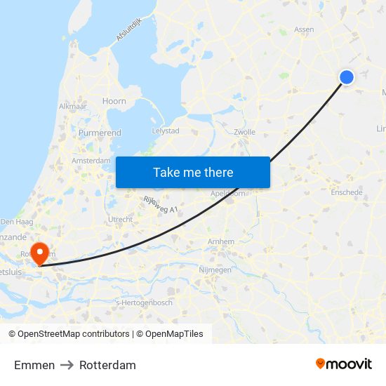 Emmen to Rotterdam map