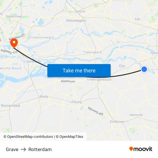 Grave to Rotterdam map