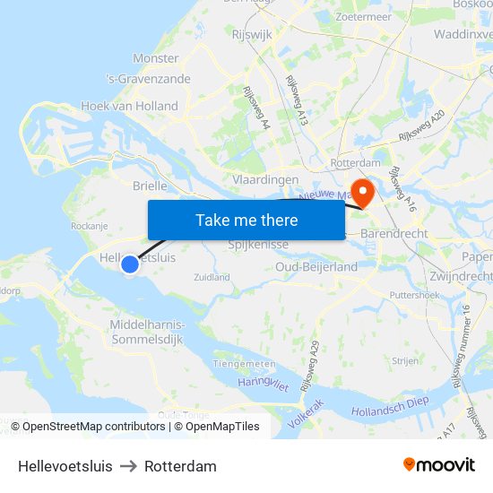 Hellevoetsluis to Rotterdam map