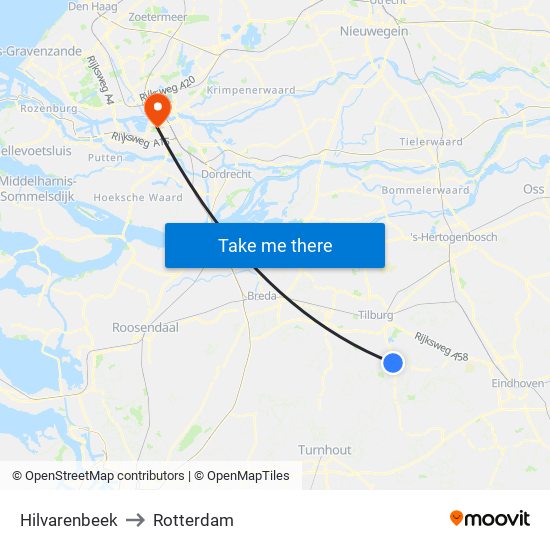 Hilvarenbeek to Rotterdam map