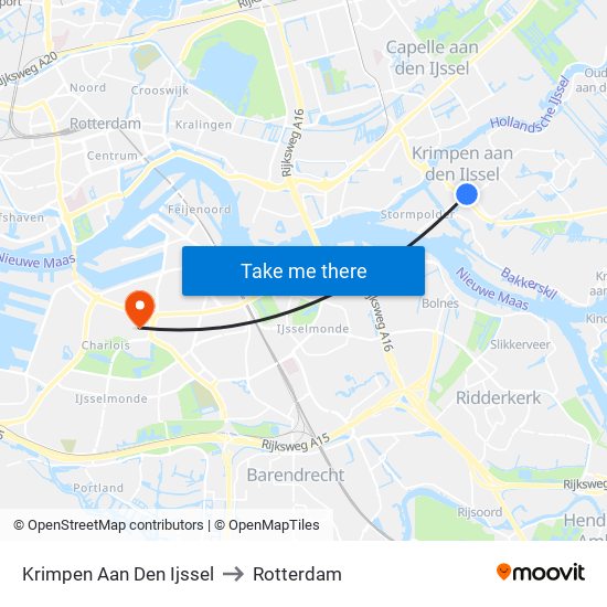 Krimpen Aan Den Ijssel to Rotterdam map