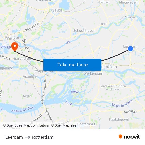 Leerdam to Rotterdam map