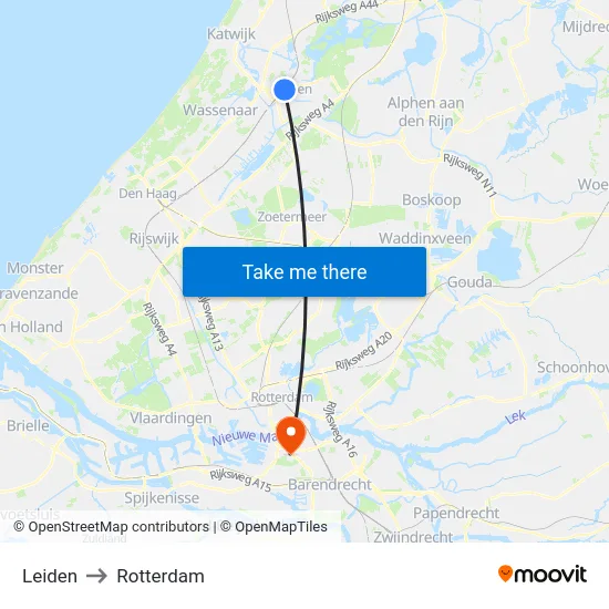 Leiden to Rotterdam map