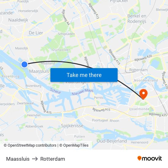 Maassluis to Rotterdam map